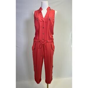 Vtg Y2K Cache Jumpsuit Women S Coral Cargo Drawstring Waist